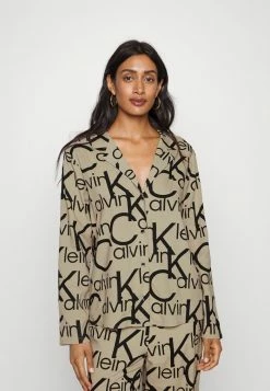 Calvin Klein Underwear V NECK BUTTON DOWN - Pyjama Top - Sand